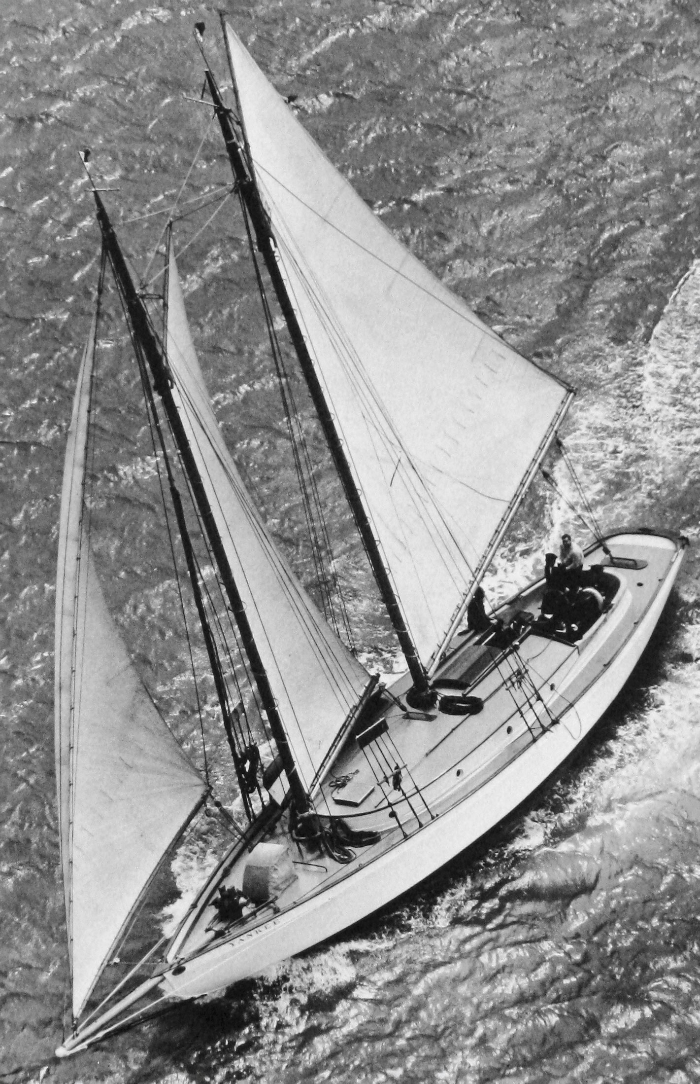 Aerial photograph of Yankee under full sail