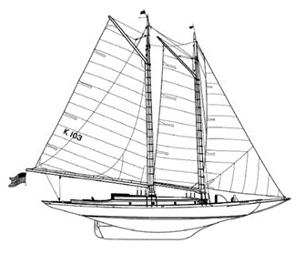 Technical line drawing of Yankee in her schooner rig