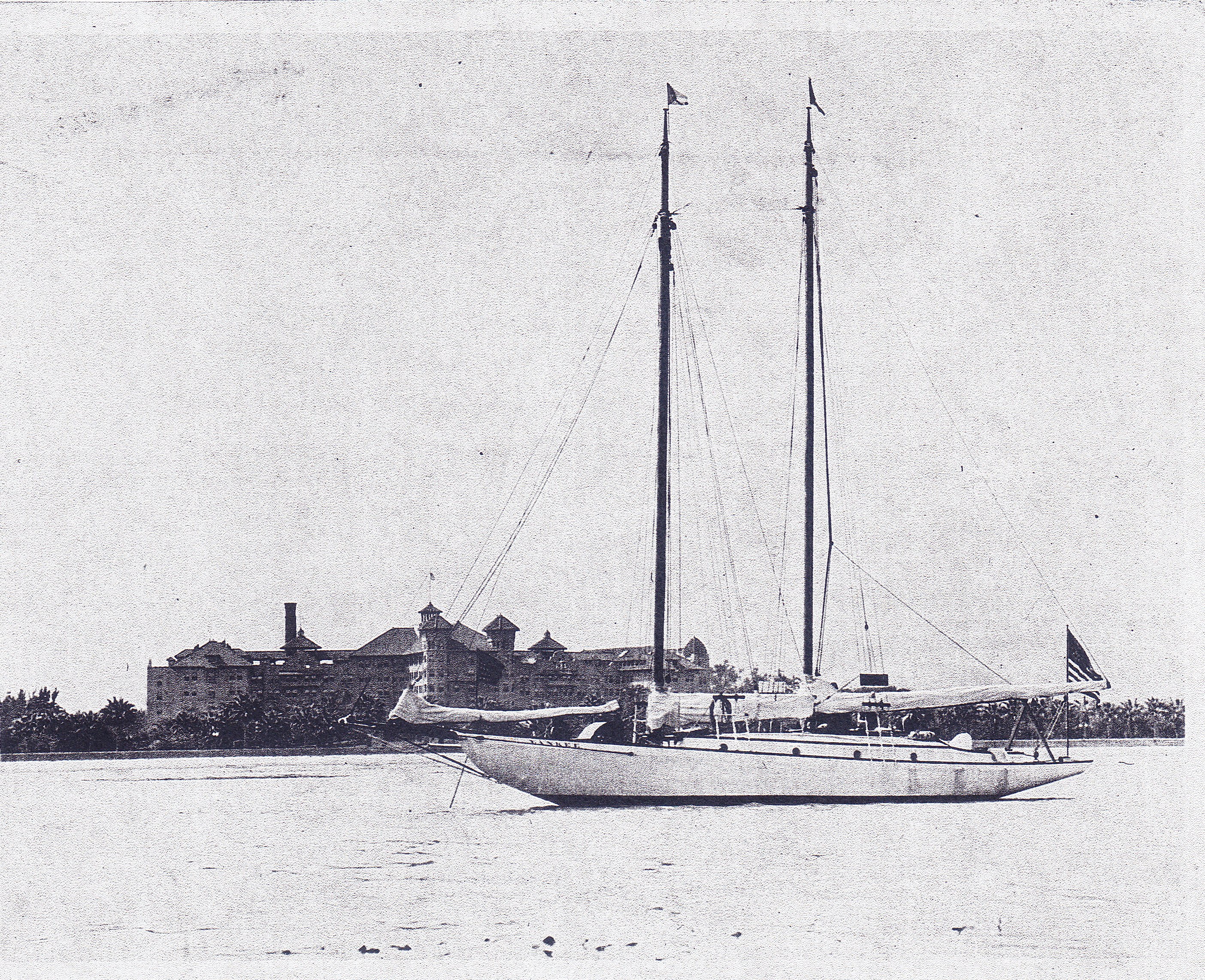Yankee after her conversion to schooner rig at anchor off Catalina Island