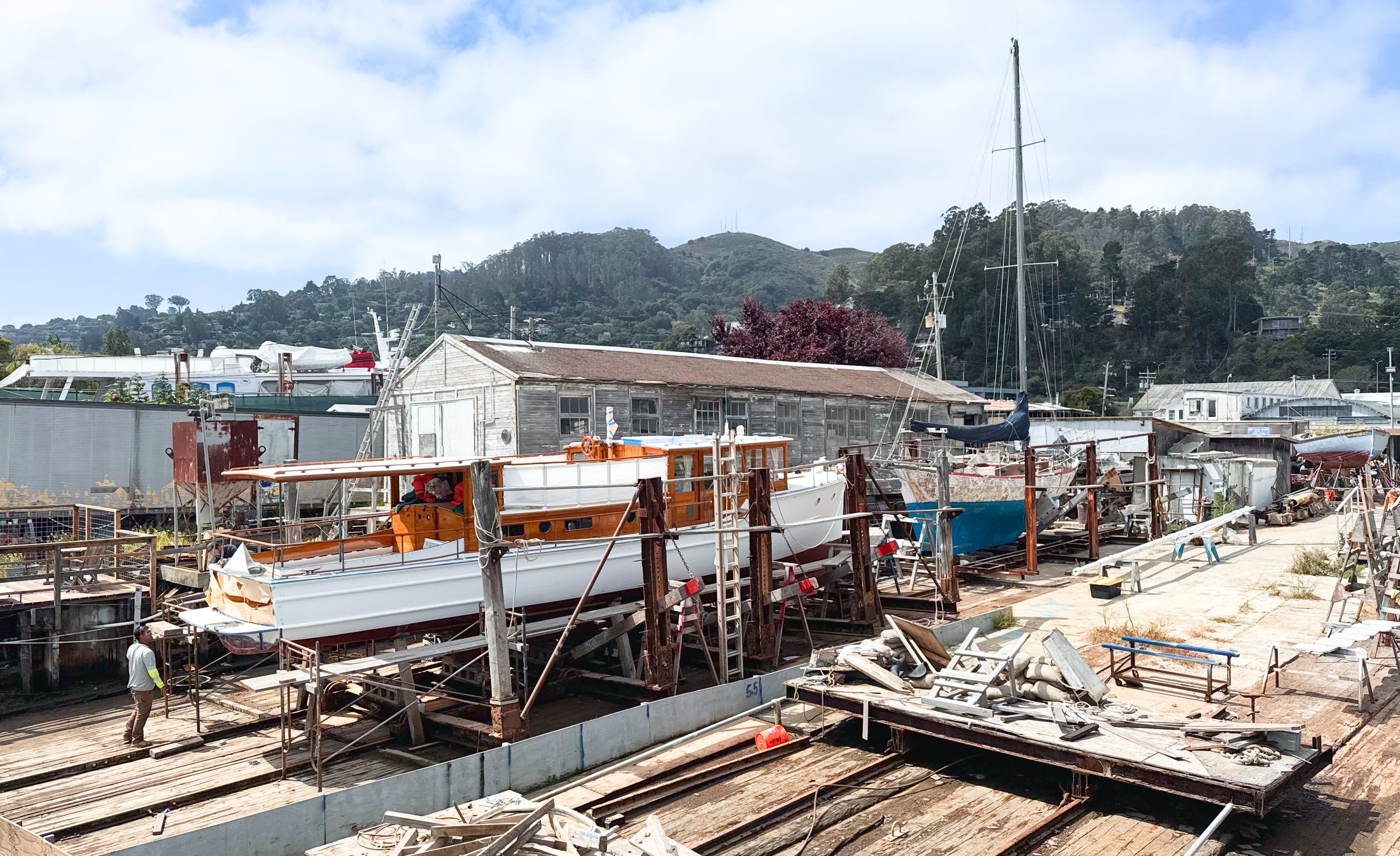 Richardson Bay Boatworks — the Sausalito yard where Yankee's work parties will muster