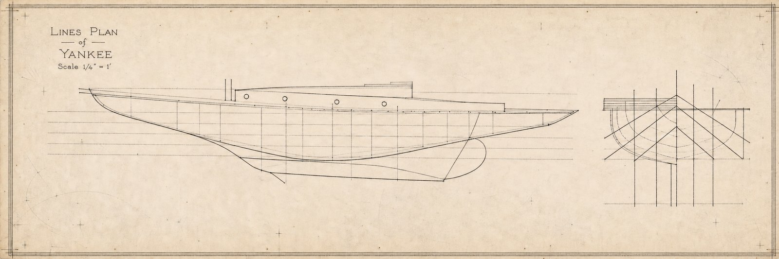 Lines plan of Yankee: her hull shape in profile and sections